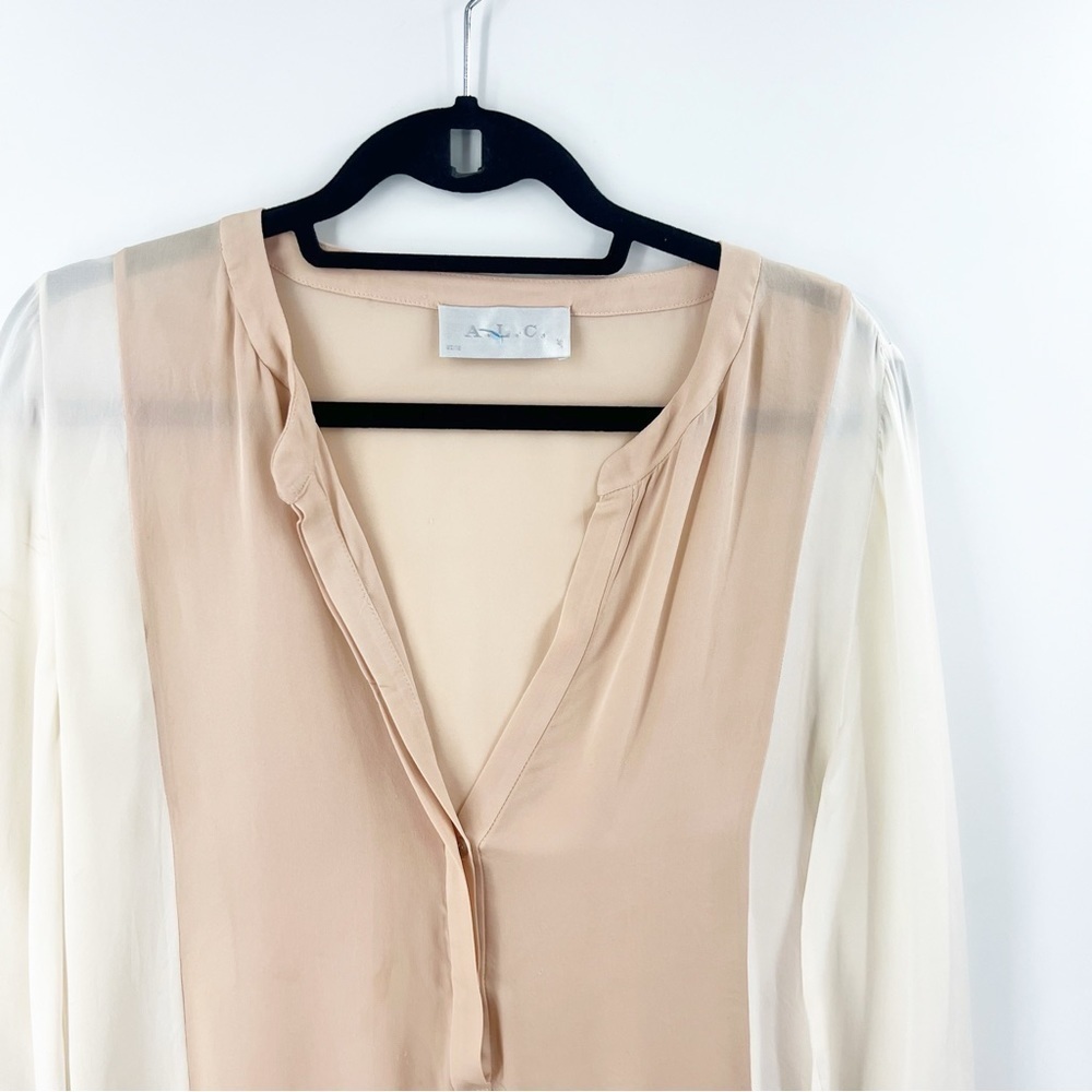 ✅ A.L.C. Dorset Color Block Silk Popover Blouse Khloe Kardashian Size S - Picture 6 of 7